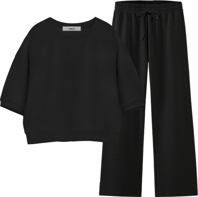 몰토벨리노 토르소 TSF 무지 세미오버핏 크롭 반팔 맨투맨 일자팬츠 세트