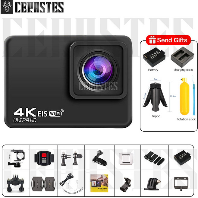 CERASTES 4K/60FPS WiFi 손떨림 방지 동작 카메라 리모컨 화면 방수 스포츠 운행 기록기 EIS 1080P 고화질, Action Camera-3+With 64G Card