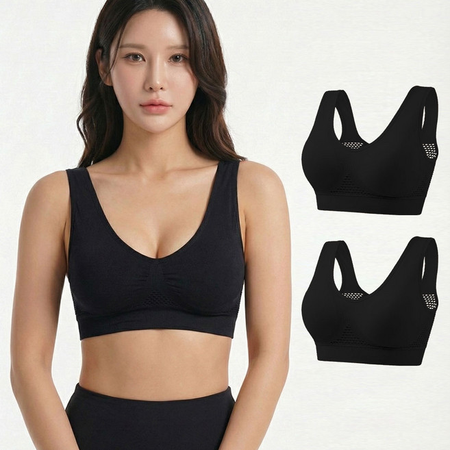 cikicoco 여성 노와이어 스포츠 브라 2종 세트 S~6XL ( 빅사이즈 )