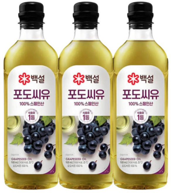 백설 포도씨유, 3개, 900ml