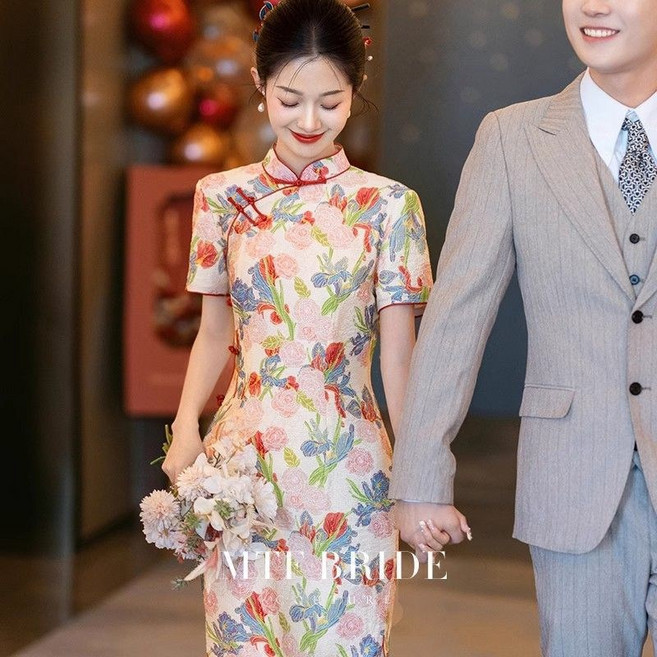 DFMEI 新中式旗袍敬酒服改良修身少女氣質絕美日常訂婚禮服裙