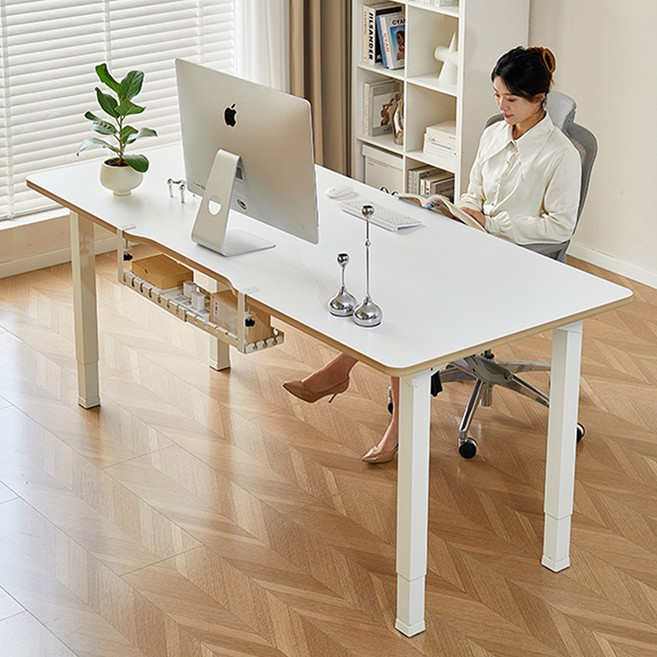 아우스 원목 FJ07 폭800 쿼드형 듀얼모터 모션데스크 스탠딩데스크 전동 모션책상 1200 1400 1600 1800 2000, 화이트 상판 + 화이트 프레임
