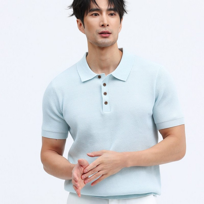 글리멜로 여름 남자 골지 카라 니트 반팔 티셔츠