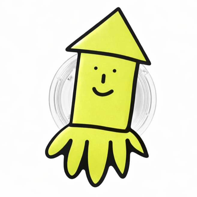 키치베베 귀여운 감성 그립 스마트 톡 캐릭터 거치대, 1개, 노란오징어