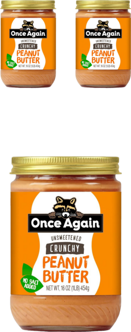 원스어게인 미국 100% 무첨가 크런치 땅콩버터 잼(소비기한: 2026년 4월 26일), 3개, 454g