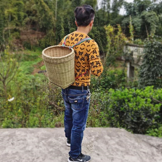 대나무 소쿠리 배낭 약초 채집 망태기 나물 가방 찻잎 버섯 광주리, 길이38 너비35 높이38cm