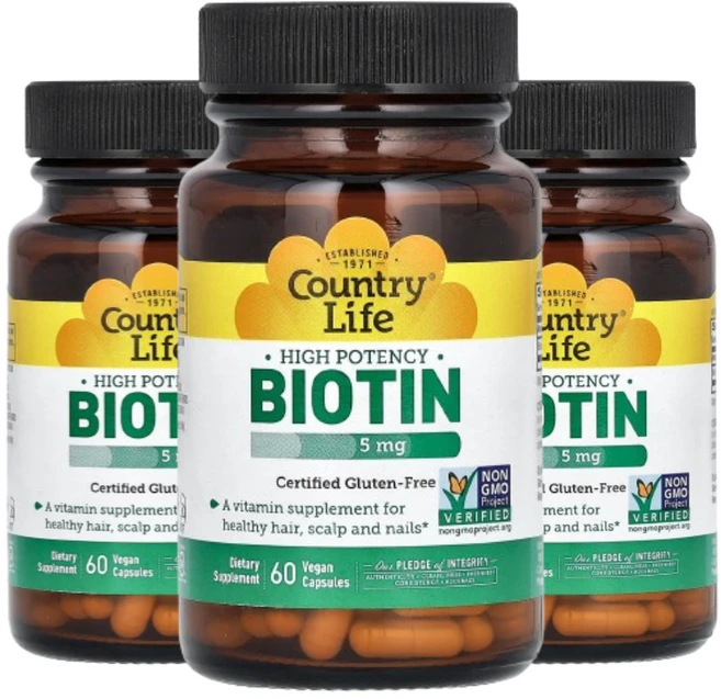 컨츄리 라이프 고효능 비오틴 biotin 5 000 mcg 60비건캡슐 2+1, 3개, 60정 - 쿠팡