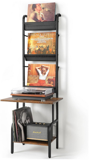 더디테일 레코드 플레이어 거치대 & 바이닐 수납장 턴테이블 거치대 LP 보관 전시 선반, 5단, 블랙