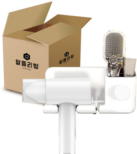 알뜰리빙 무타공 드라이기 거치대 수납형, 1개, 화이트