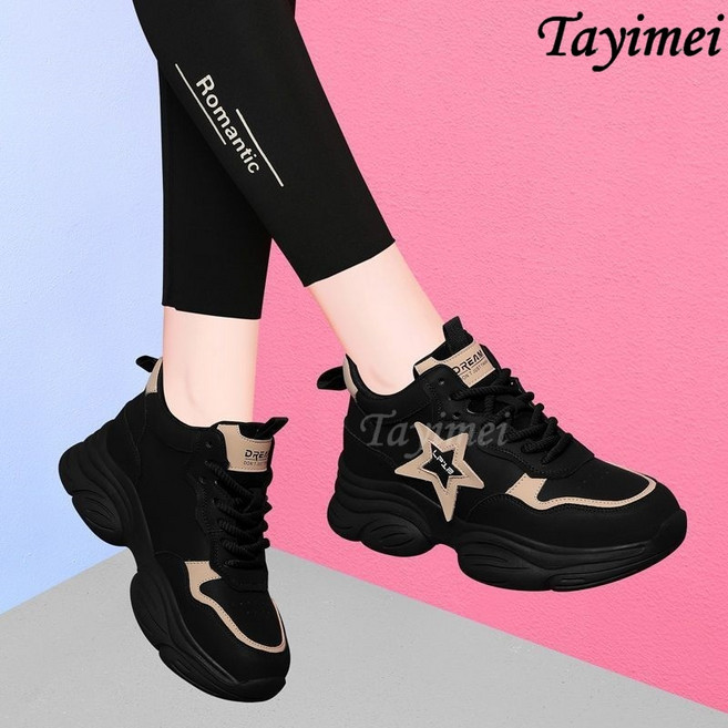 편안하고 두꺼운 바닥 튀김 거리 미끄럼 방지 아버지 신발 여성 판다 신발 일상 현발 작은 검은색 운동화 여성 운동화