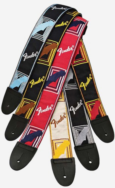 정품 펜더 모노그램 기타 스트랩, Black/Light Grey/Blue, 1개