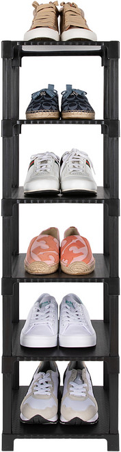 심플 6단6켤레 신발장 현관 플라스틱 신발 정리대 슬림 틈새 미니 간편 수납 좁은 아파트 조립식 오픈, 블랙, 1개