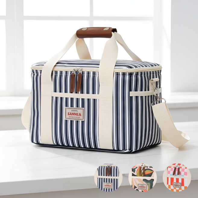 DUGN PEVA 방수 보온 보냉 예쁜 보냉가방 보냉백 도시락가방, 스트라이프, 1개