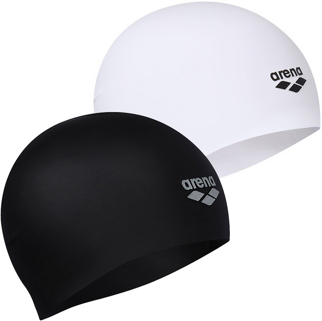 아레나 실리콘 플레인 수영모자 2p 세트, 블랙 + 화이트, 1세트