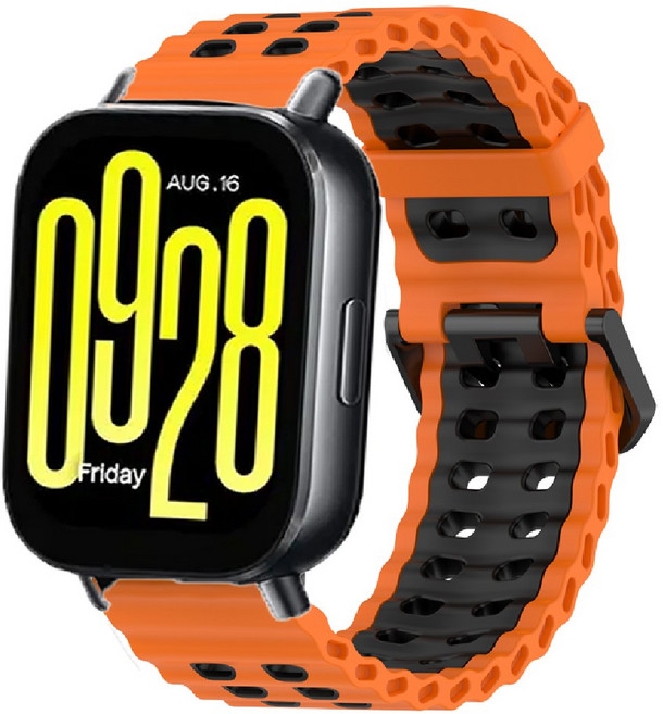 나인식스 샤오미 레드미워치 5 라이트 / 액티브 듀얼 투톤 블럭 밴드 스트랩 시계줄, 1개, 오렌지블랙