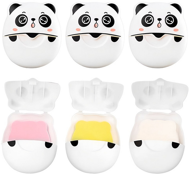 브레인버니 팬더 종이비누 휴대용 일회용, 2.7g, 3개, 화이트+옐로+핑크