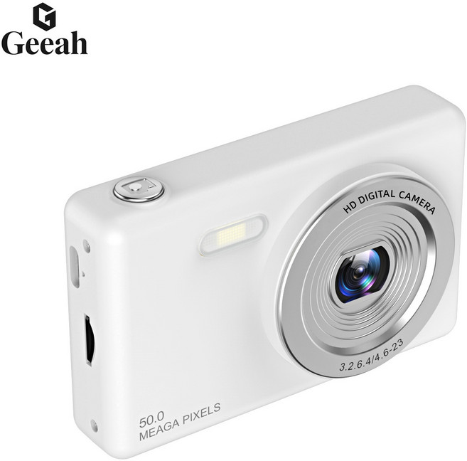 Geeah 빈티지디카 4K 고화질 2.4인치 여행용 미니카메라 64GB, 흰색