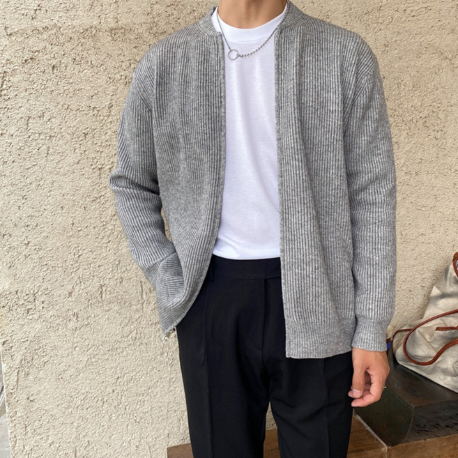 로젤라 남성 니트 지퍼 카디건 일상 캐주얼 카디건 아우터