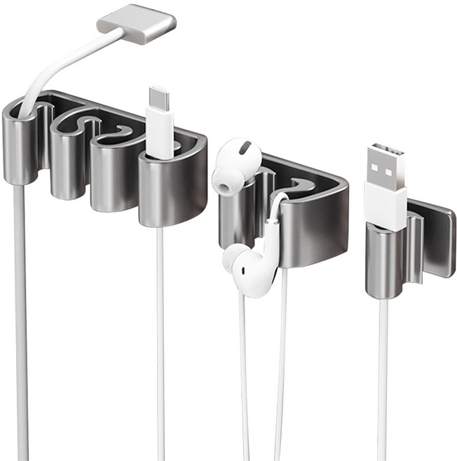 알루미늄 고급 선정리 케이블 홀더 7구 (3개입) 데스크테리어 선정리 클립, 회색, 1세트