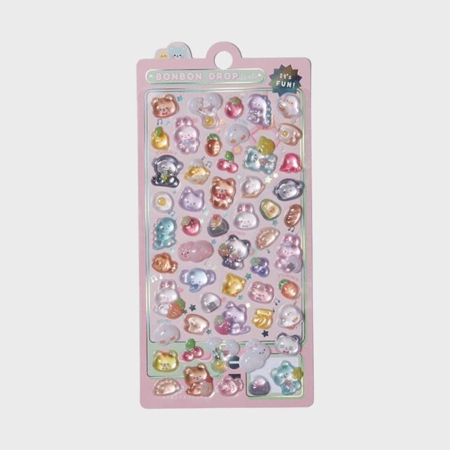 [37종 중 골라담는 재미] 다양한 3D크리스탈스티커 봉봉스티커 오로라스티커 3D입체 DIY 다꾸 폰꾸 시즌1 시즌4 오로라시즌 팝시즌, 1개, 02. 본본_소풍