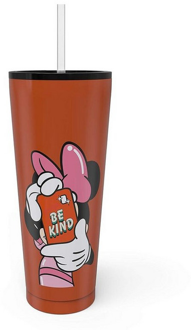 Zak Designs 디즈니 미니 마우스 진공 단열 스테인리스 스틸 여행용 텀블러 물튀김 방지 뚜껑 재사용 가능한 플라스틱 빨대 포함 자동차 컵 홀더에 적합(18/8 SS, 미니 마우스 슈어 씽, 1개