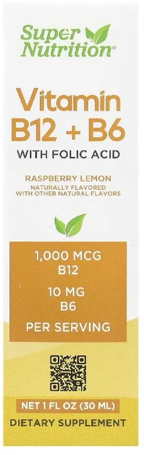 슈퍼뉴트리션 비타민B12 시아노 코발라민 비타민B6 엽산 라즈베리 레몬맛 액상 30ml, 1개, 1개 - 쿠팡