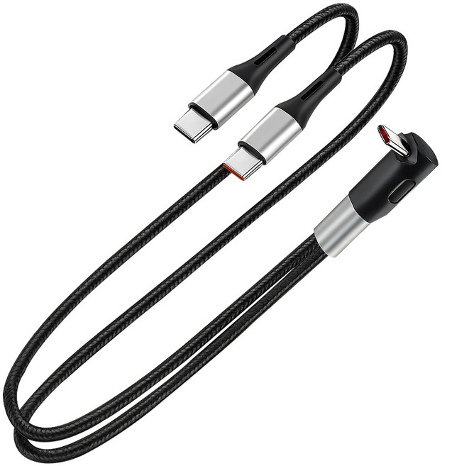 C타입 to C타입 2in1 직각 더블라인 케이블, 1개, 블랙, 0.6m