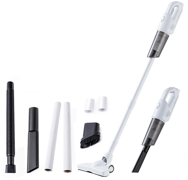 CCAUG 무선 청소기 스틱+미니 핸디형 2 IN 1 흡입력 좋은 진공청소기 + 다양한 구성품 차량용 청소기, 화이트