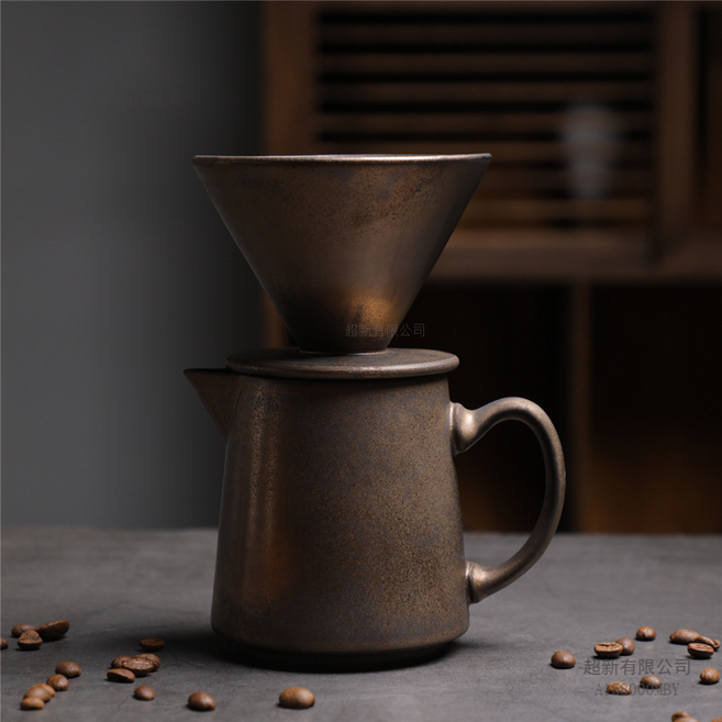 陶瓷 V60 咖啡濾杯套組 手沖咖啡壺 分享壺 滴漏式過濾器, 1套, 505-F高款咖啡壺套裝(多巴胺)470ml