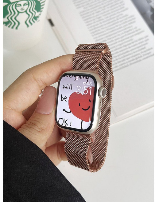 磁吸錶帶 保護殼 適用於 Apple Watch, 復古玫金（雙節短款磁吸）,46mm（S11/S10）通用, 1個