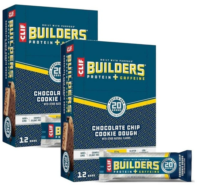 Clif Bar Builders + Caffeine 클리프바 빌더스 + 카페인 프로틴바 초콜릿칩 쿠키 도우 12p 816g, 2개 - 쿠팡