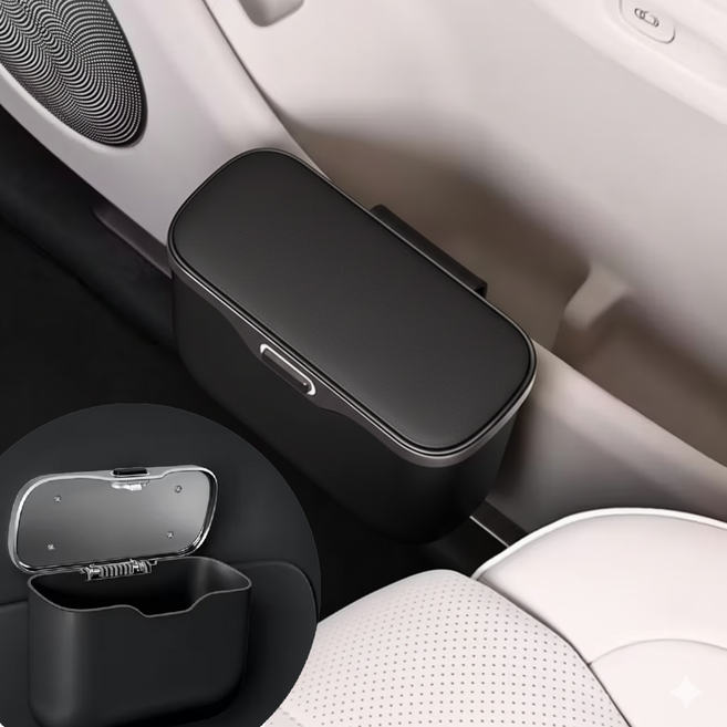 차량 실내 정리 다용도 깔끔 수납 겸용 미니 휴지통, 블랙