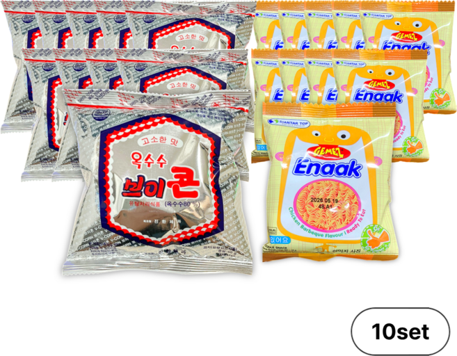브이콘50g + 에낙 오리지널16g / 세트 추억의 옛날 과자 라면 옥수수 간식, 10세트, 66g