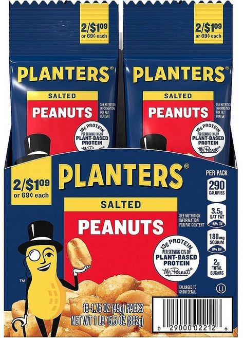 플랜터스 솔티드 피넛 49g 18팩, 소금에 절인 땅콩, 18 Count (Pack of 1)