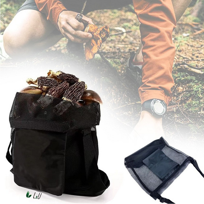 [LxU] 최신형 다용도 열매 채취용 메쉬 가방 대용량 수확망 어깨끈 휴대용 채집백, 1개, 블랙