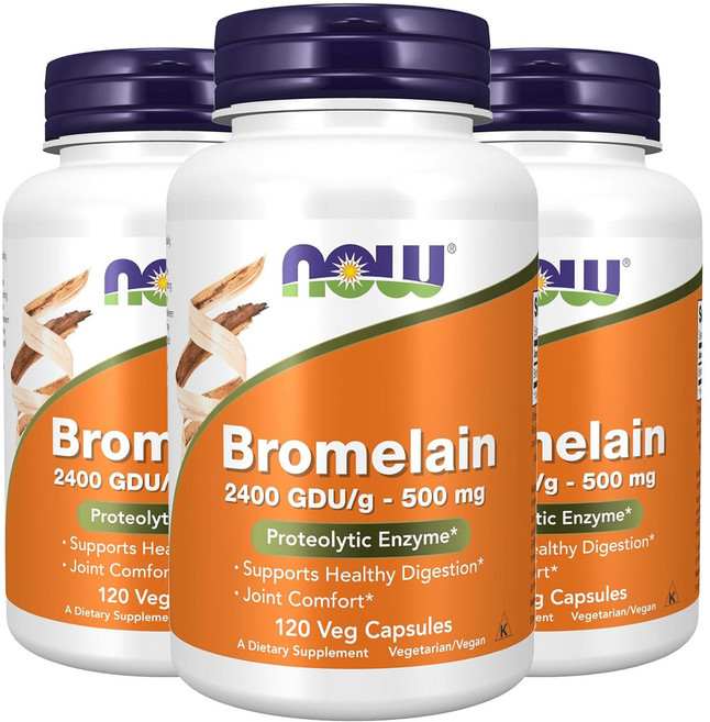 나우푸드 브로멜라인 2400GDU/g-500mg 베지 캡슐, 120정, 3개