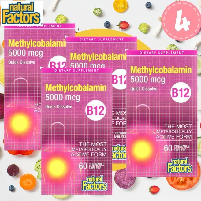 내추럴팩터스 비타민 B12 메틸코발라민 5000mcg 60정 4개 - 쿠팡