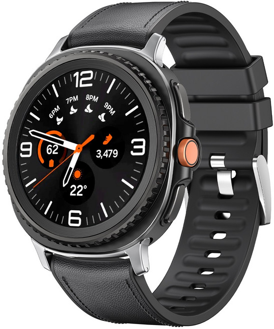 ABMOS 갤럭시워치8/8클래식 하이브리드 비건 레더 실리콘 스트랩, 1개, 블랙