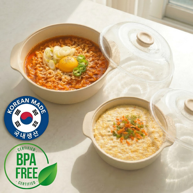 벨로튼 국내생산 만능 전자레인지 찜기 라면 계란찜 환경호르몬 불검출, 1세트, 오트밀 (소형 0.5L + 중형 1.2L)