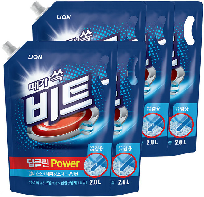 비트 딥클린파워 액체세제 겸용 2L 리필, 5개