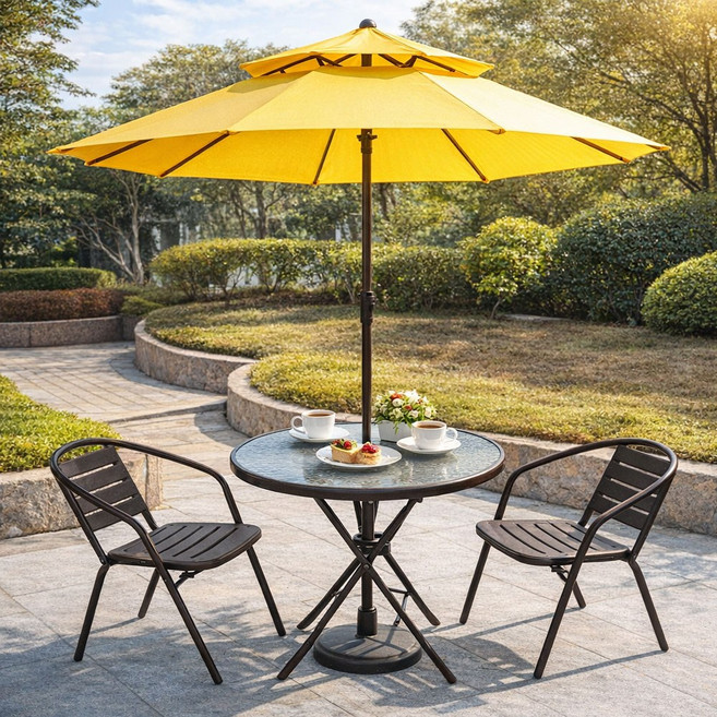 홈스퍼니처 데일리 야외 유리 접이식 테이블 의자세트, 브라운, 1개, 01.야외테이블 유리 원형 80 / 2인세트