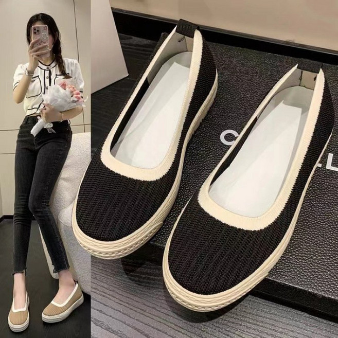 여성 니트 플랫슈즈 배색라인 통굽 봄 여름 편한 신발 BNX07