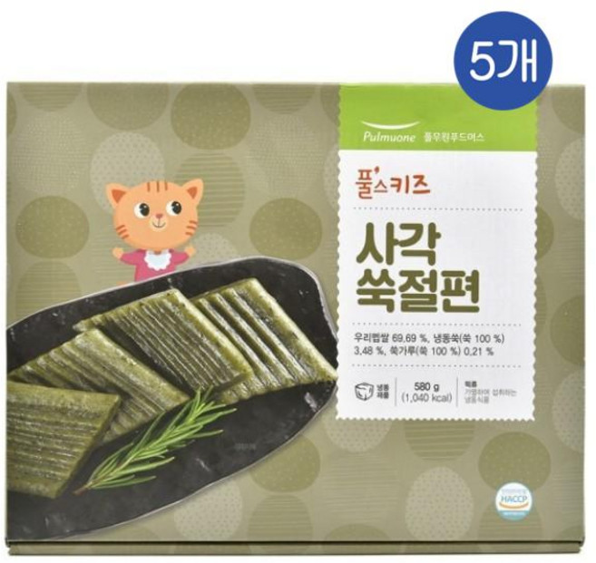 풀무원 풀스키즈 사각 쑥절편, 옵션 x 5개, 580g, 5개