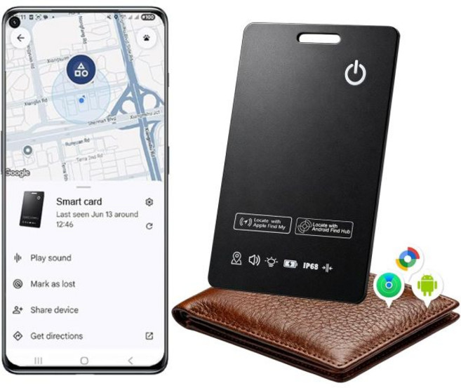 AirTag Card Pro 지갑형 추적기 1.6mm (안드로이드 및 iOS 호환) 듀얼 시스템 충전식 스마트 카드 (Google Find Hub 또는 Apple My 앱과, Air Card Pro 1 Pack