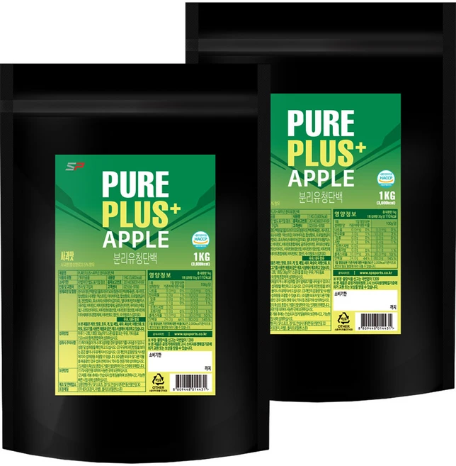 퓨어 플러스 사과맛 분리유청단백질 (WPI 94%함유), 없음, 1kg, 2개 - 쿠팡