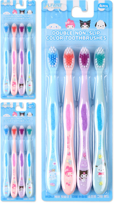 릴팡 산리오 더블 논슬립 컬러 칫솔 4pcs 주니어용 4~13세, 3개, 4개입