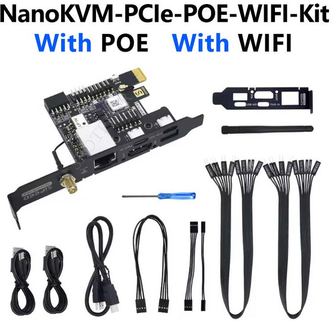 Sipeed NanoKVM PCIe 원격 제어/전원/데스크탑 유지 관리 서버 UART HDMI USB RISC-V PiKVM용 NanoKVM-PCIe, 02 With POE-With WIFI, 1개