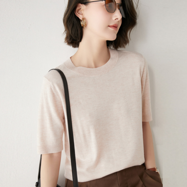 MS HOME 여성 모달 라운드넥 반팔 니트