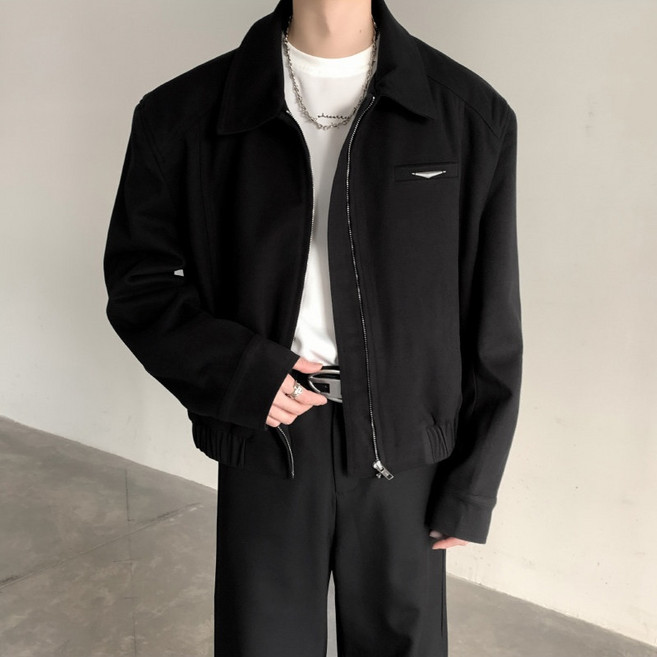 ANYOU 남자 재킷 와이드숄더 캐주얼 카라넥 오버핏 블루종 집업 바람막이 코트