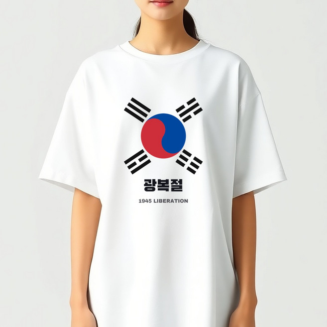 광복절 티셔츠 태극기 무궁화 단체 반팔 남녀공용, 1개, 화이트